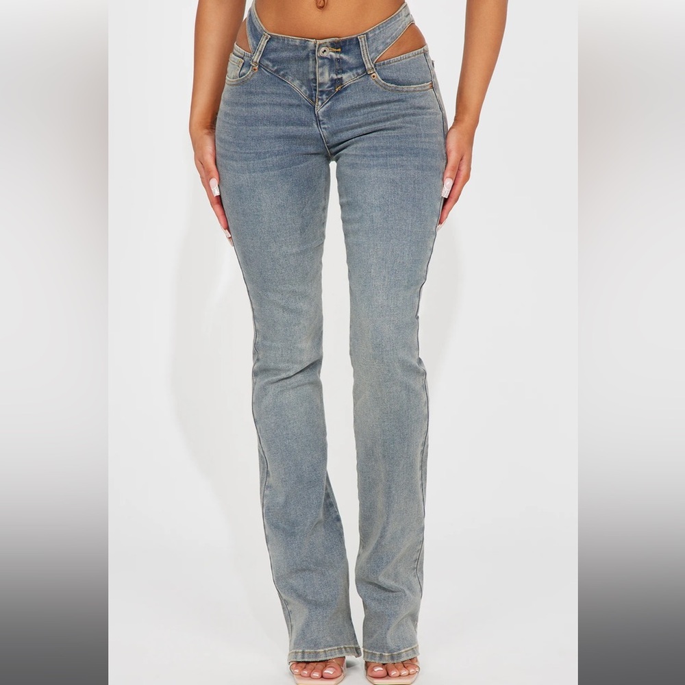 Cause a scene cutout stretch boot cut jeans (as seen on @queenpokoo)